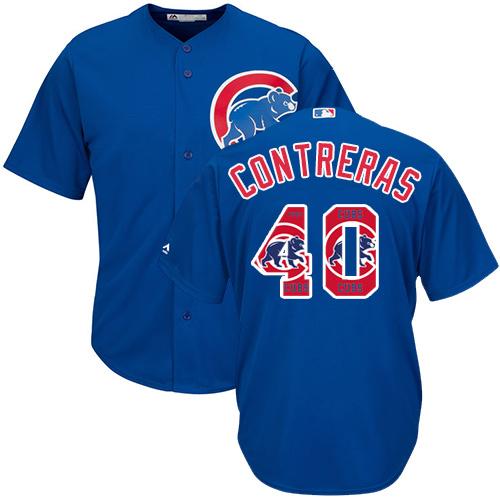Cubs #40 Willson Contreras Blue Team Logo Fashion Stitched MLB Jersey